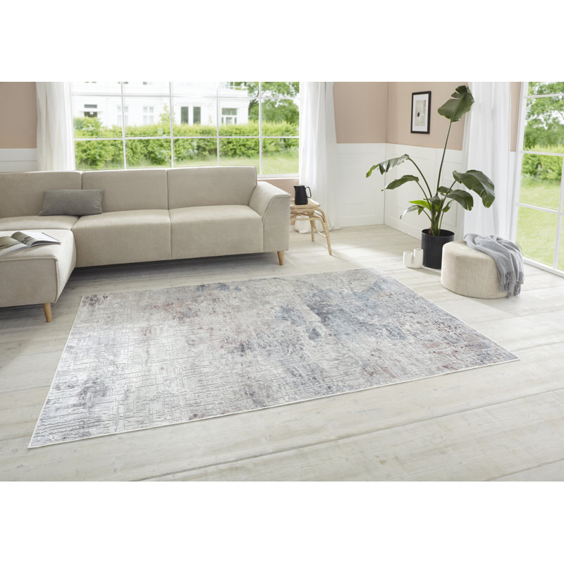 Chameis Short Pile Design Grey/Pink/Blue Rug, Rectangle 200 x 290cm
