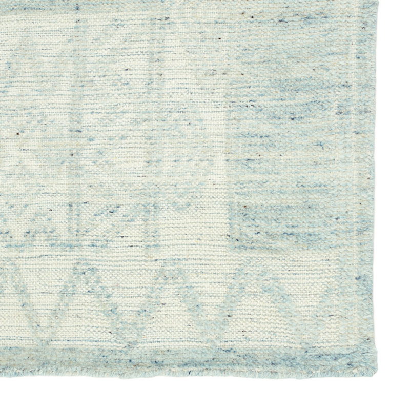 Cirus Hand Knotted Geometric Blue/ Ivory Area Rug (6''X9''), Rectangle 6' x 9', Light Blue/Ivory