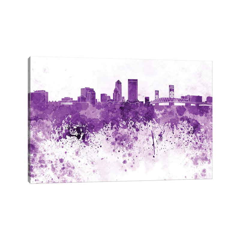 Jacksonville Skyline In Lilac by Paul Rommer - Gallery-Wrapped Canvas Giclée on Canvas, 20.32 cm H x 30.48 cm W