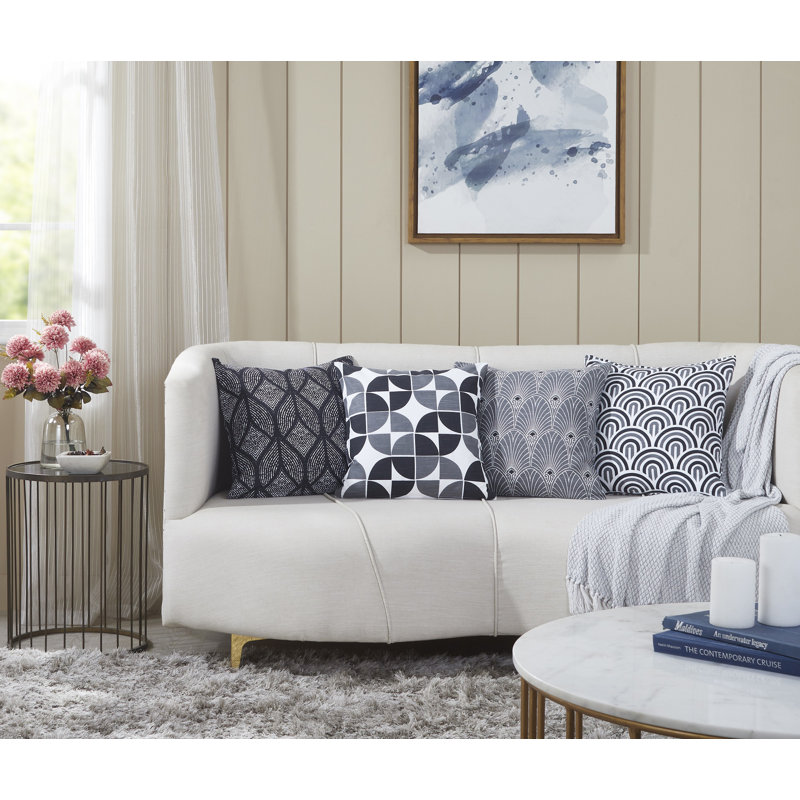 Niel Square Cushion Cover, Black/Grey/White
