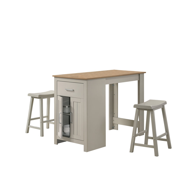 Alonzo 47"W Light Gray Small Space Counter Height Dining Set with Two Backless Stools – Compact Modern Table and Stool Set with Wood and Metal Frame for Kitchen or Apartment Dining