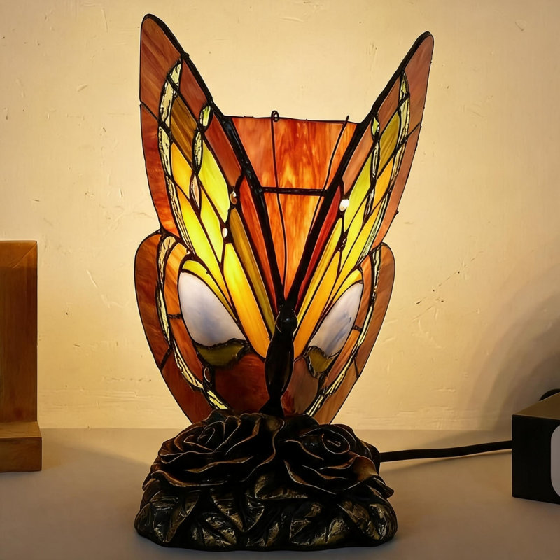 Lampe de table papillon en vitrail