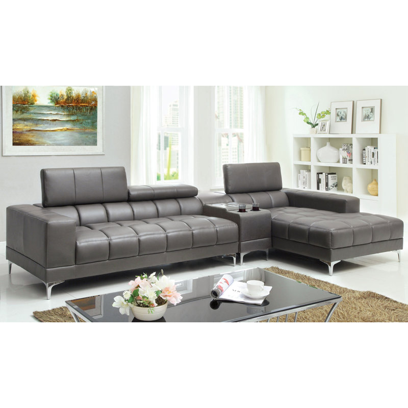 Canapé modulaire en L avec repose-pieds Derrikke, Gris