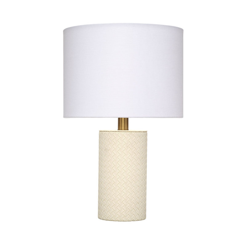 Roman Leather Table Lamp with Linen Shade, Cream