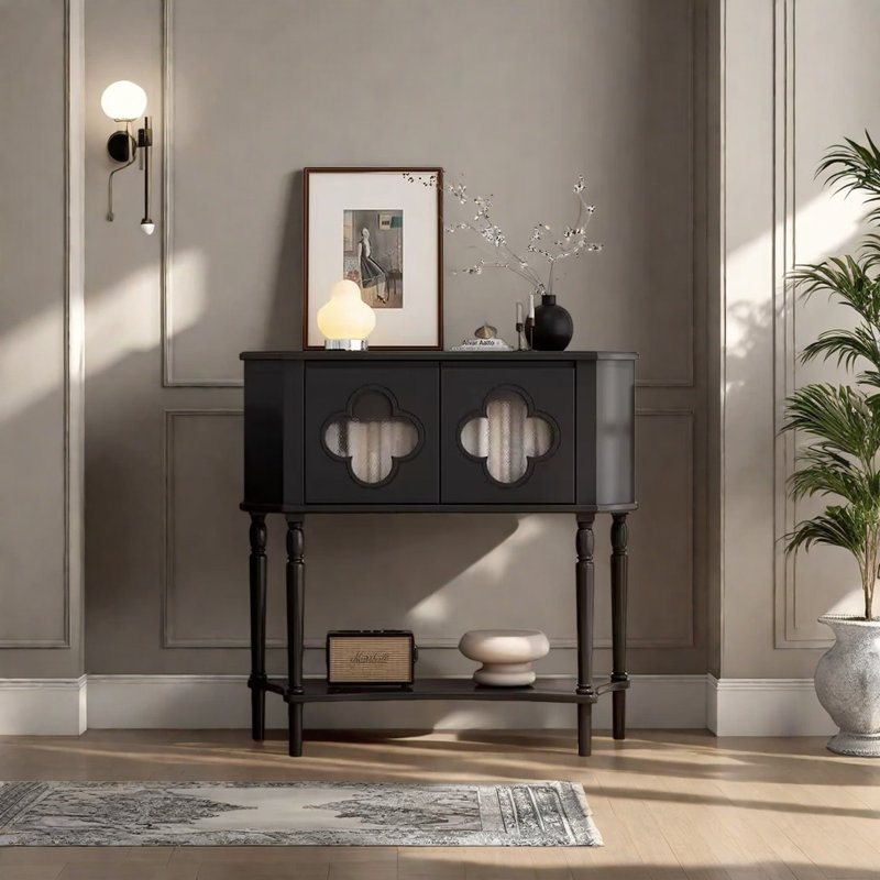Console rétro minimaliste, H 35,43 po x l 35,43 po x P 13,78 po, Noir, noir, noir, noir