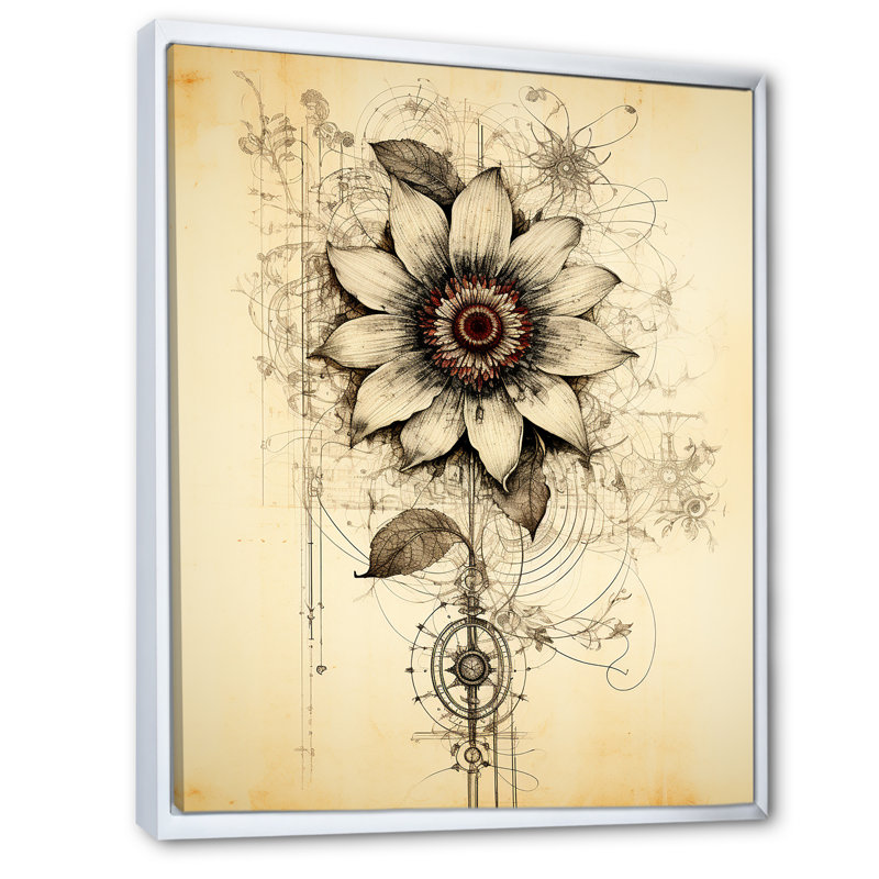 Illustration rétro de marguerite encadrée sur toile, H 40 po x l 30 po x P 1,5 po, Cadre flottant blanc