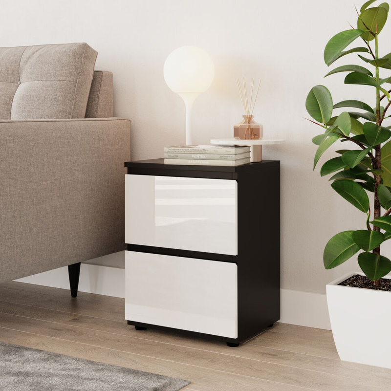 Otella 36cm W Metal Bedside Table, Black/White