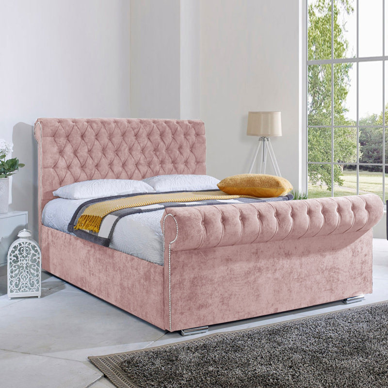 Fancy_Sleigh Bed, Pink, Double (4'6)