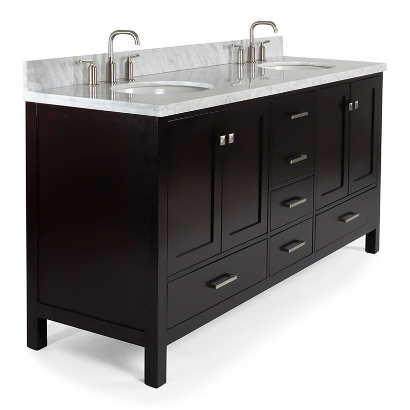 Cambridge 73'' Double Bathroom Vanity with Carrara Marble Top, Espresso
