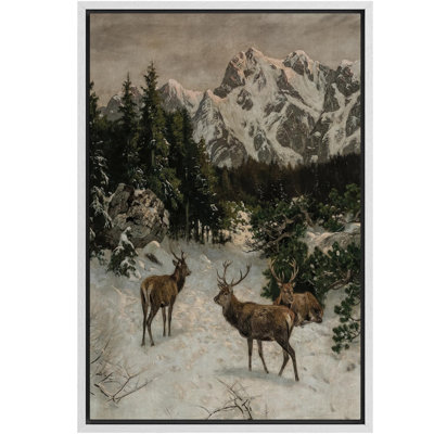 Faune sauvage dans les montagnes enneigées, majestueux cerfs, paysage, campagne française