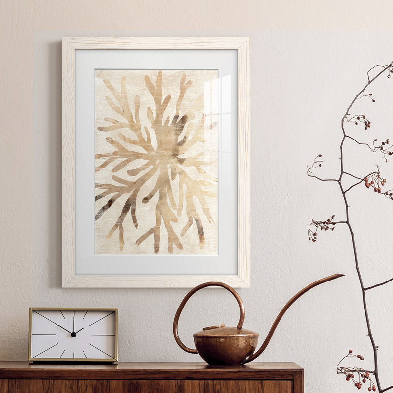 Parchemin corail II - peinture encadrée, Cadre blanc, H 24 po x l 20 po x P 1 po