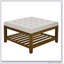 Upholstered Coffee Table Tufted Linen Large Square Ottoman with Beech Wood Shelf