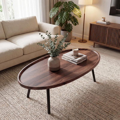 Table basse Mid-Century ovale, canapé en panneau de fibres à densité moyenne avec pieds fuselés noirs, table basse de 47,2 po x 23,6 po x 15 po pour le bureau à domicile