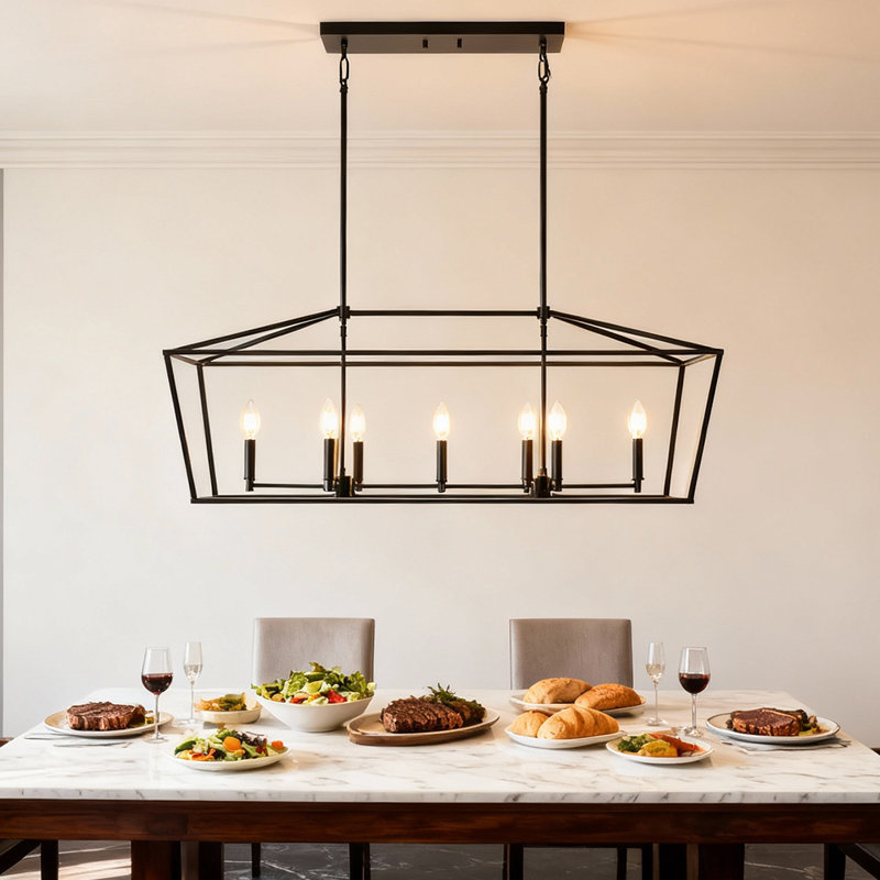Luminaire suspendu linéaire 7 lumières style campagnard