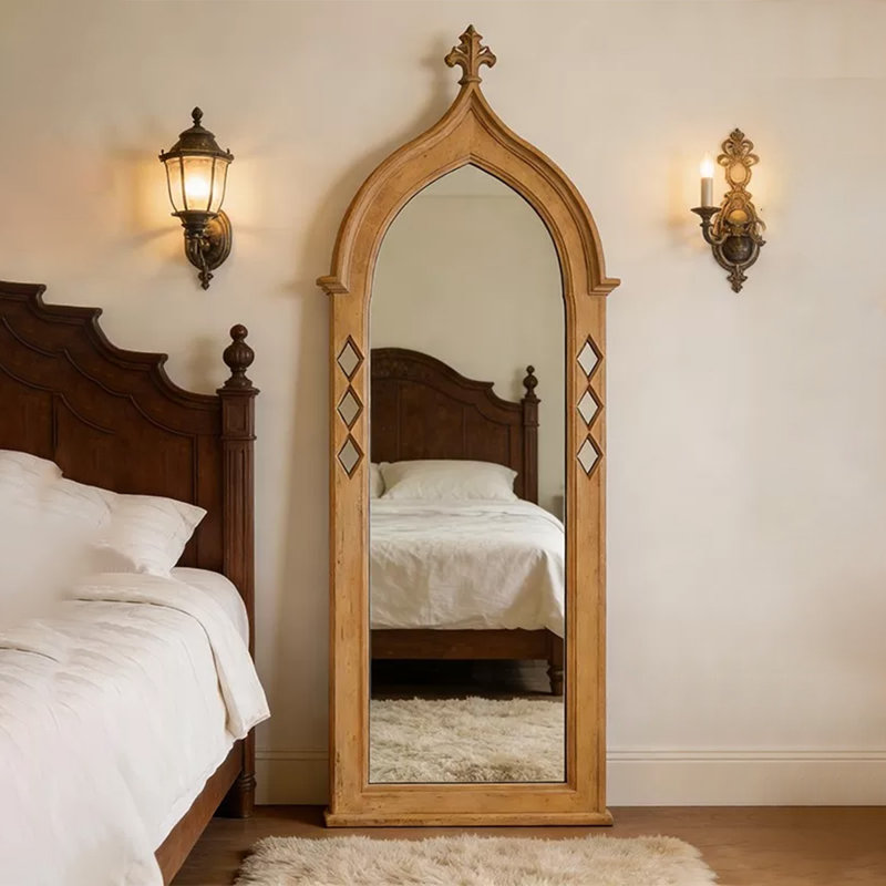 Miroirs demi-cercle en bois manufacturé, 70,87 po x 31,5 po, Brun orangé