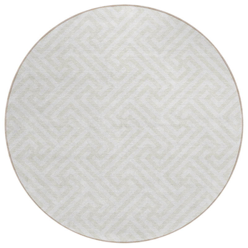 Washable Geometric Indoor / Outdoor Rug, Round 8'
