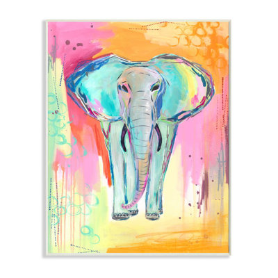 Éléphant coloré avec fond abstrait de couleur pastel par Jennifer McCully-impression d’art graphique