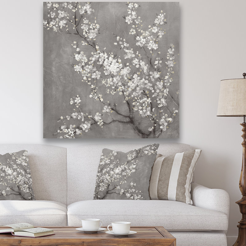 Peinture florale sur toile de fleurs de cerisier blanches - Fleurs de cerisier II, H 16 po x l 16 po x P 1 po