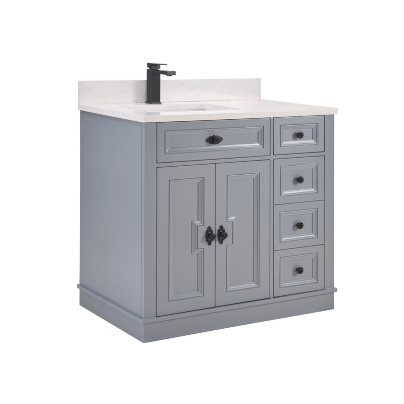 36" Solid Wood Sink Vanity  With 1' Artificial Stone Top, Cadet, Black
