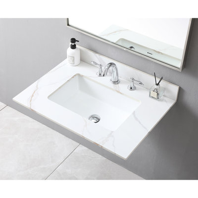 31Inch Bathroom Vanity Top Gold, Sintered Stone, Rectangular Ceramic Sink, Backsplash, Easy Installation 31" With Gold Undermount New