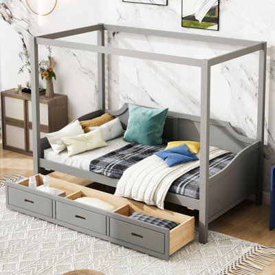 Twin Size Wooden Canopy Daybed With 3 In 1 Storage Drawers -  Lark Manorâ¢, 4E440867254D4423AE009D9873D725FA