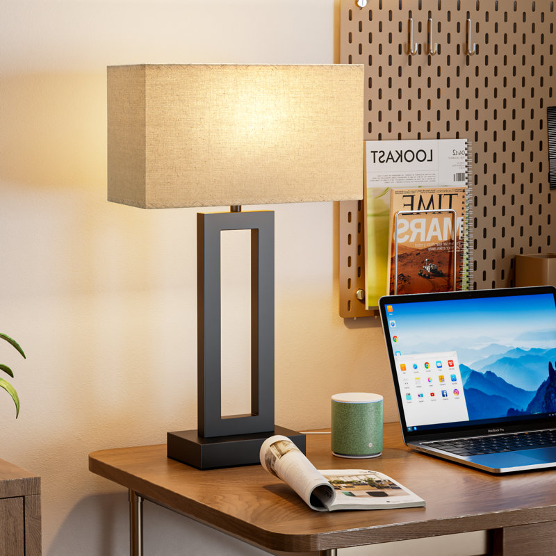 22'' Black Modern Metal Table Lamp with Touch Control and USB A&C