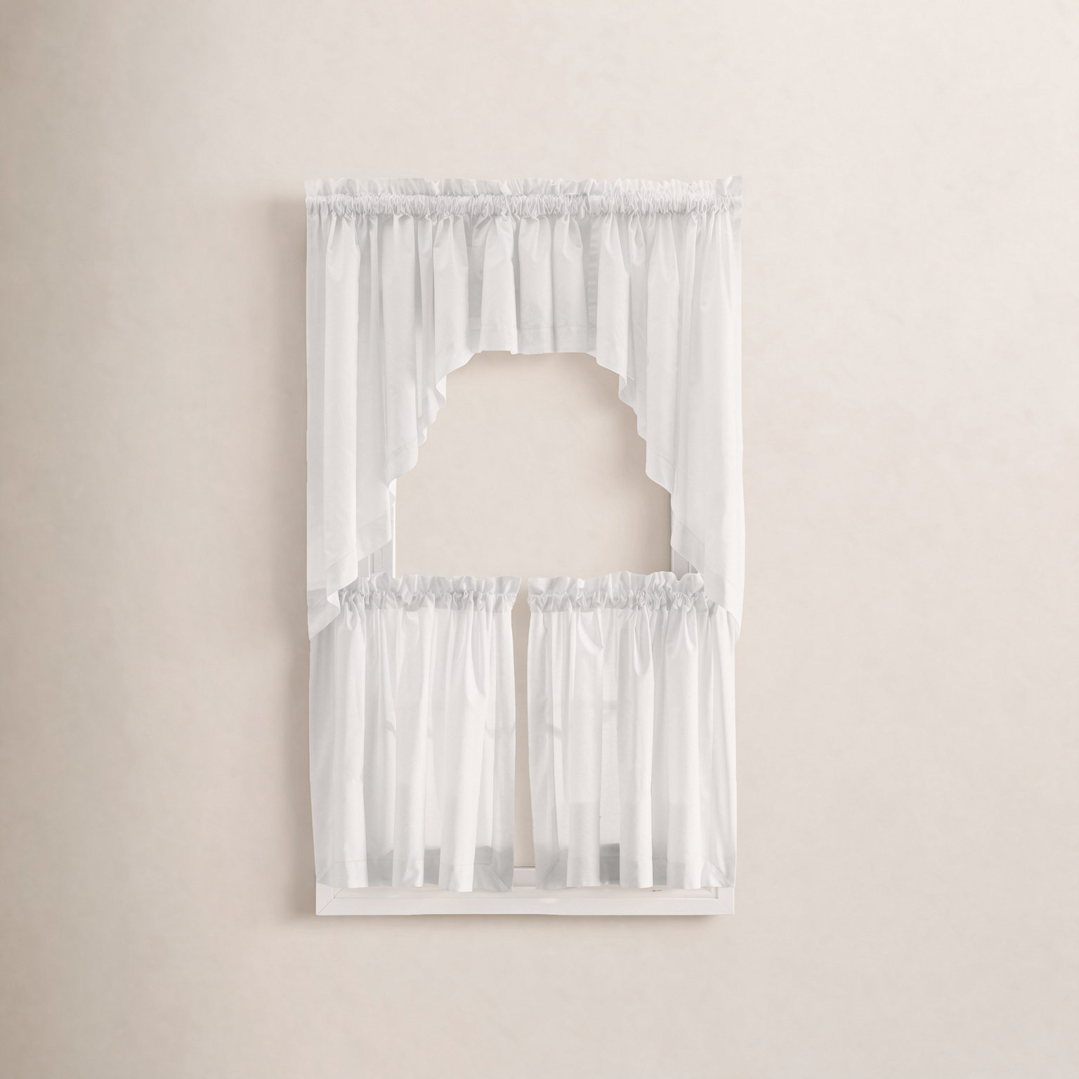 Blandford Semi-Sheer Cafe Curtain Pair, White, 80" W x 24" L