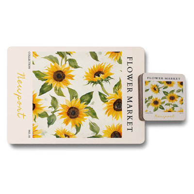 Newport Flower Market Placemats And Coasters Set Sunflower Pattern Limited Edition Collection