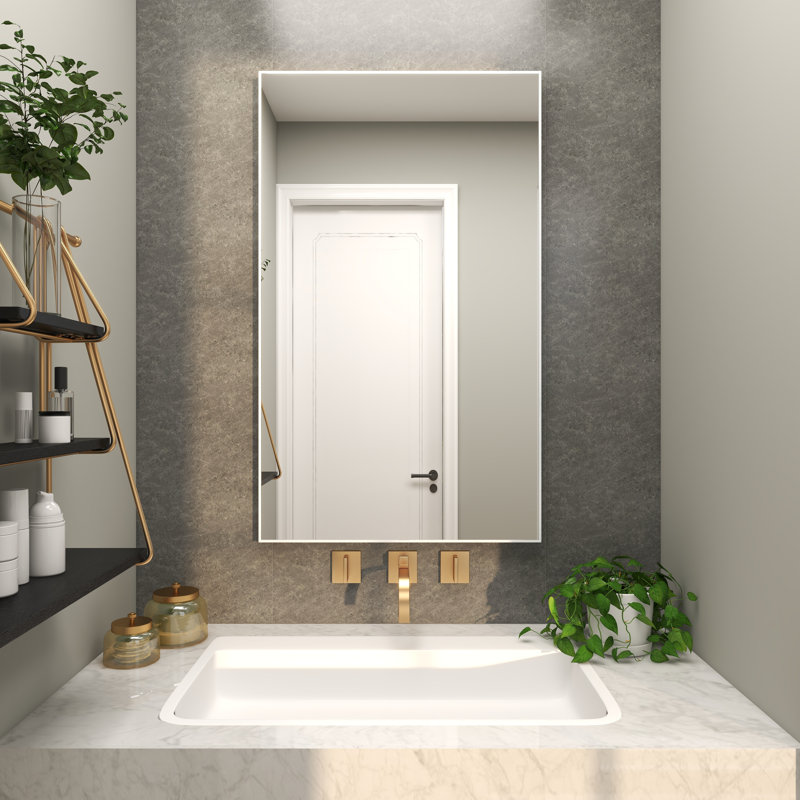 Wooden wall mirror with slim, minimalist frame, Blanc, 40,25 po x 24,13 po