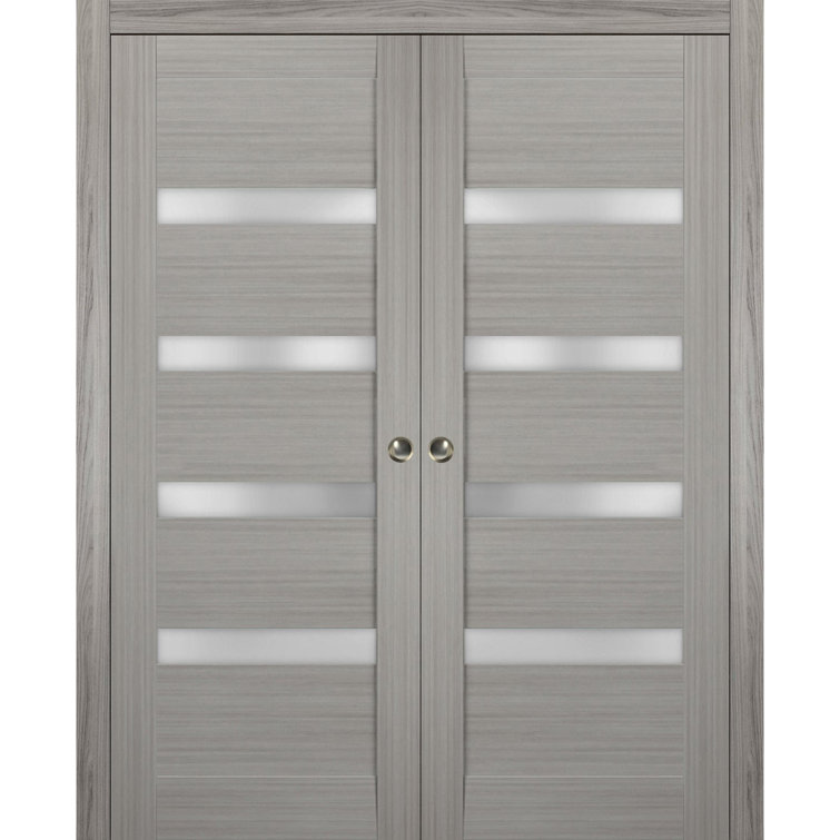 CALHOME 60 in. x 96 in. Hollow Core White Stained Solid Wood Interior Double Sliding Closet Doors