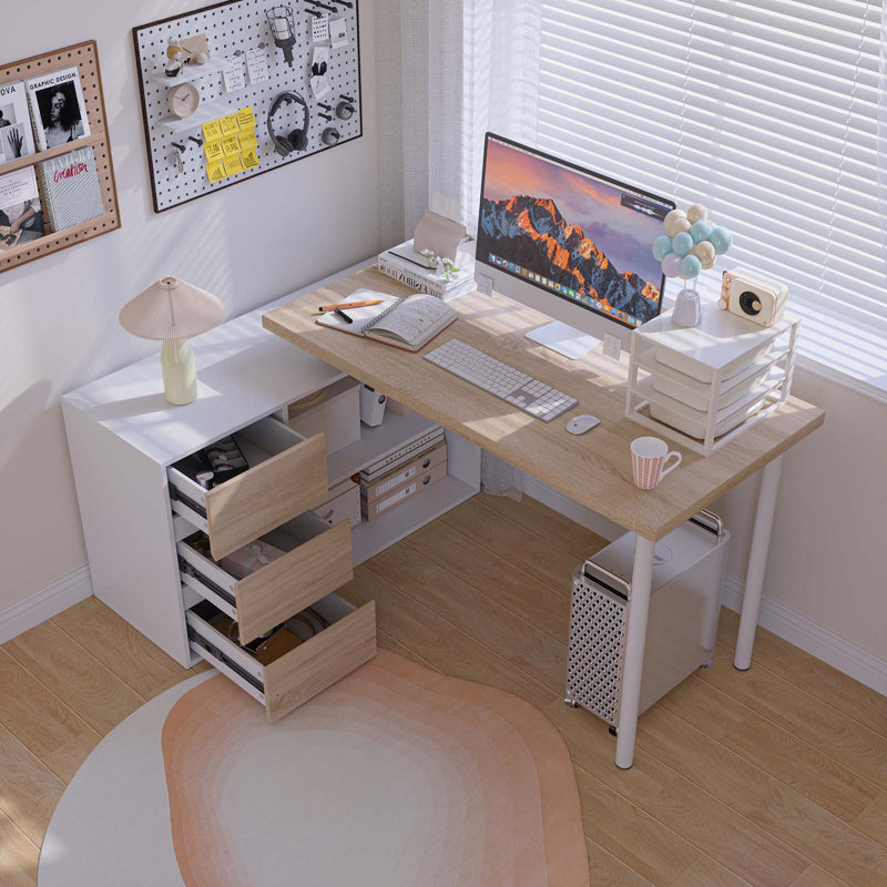 Luitgard 53'' W L-Shaped Writing Desk, Oak/White