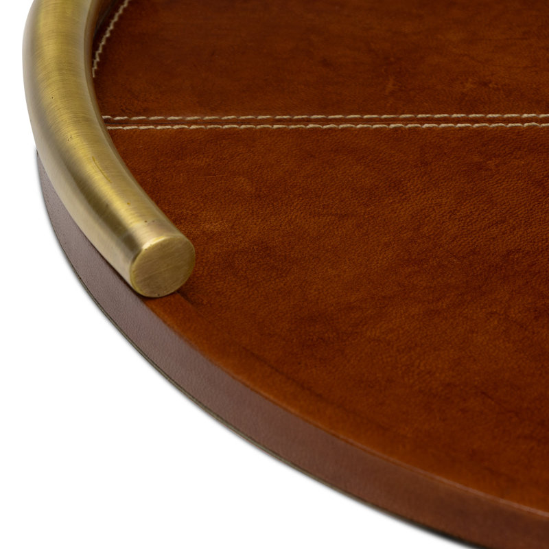 Grand plateau rond en cuir Hayes (cognac), 1.5" H x 24" W x 24" D