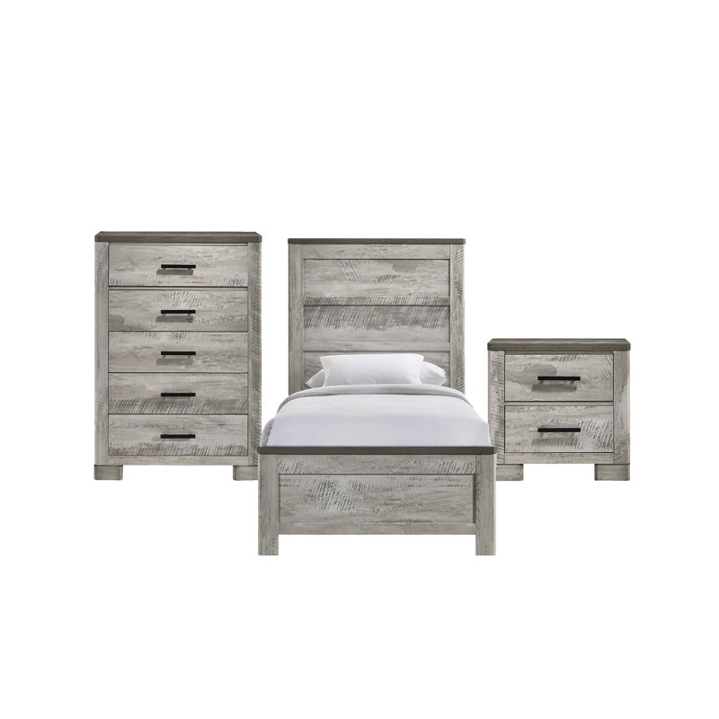 Ensemble de chambre à coucher standard 3 pièces Payne, Simple, Ensemble de trois pièces : lit, commode, table de