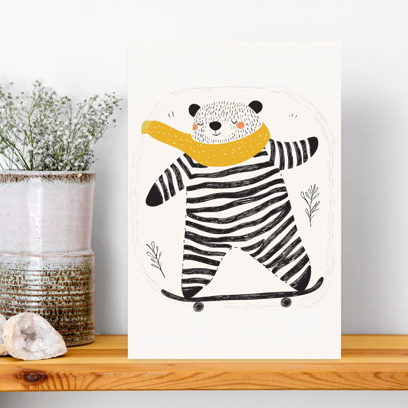 Playful Bear Skateboarding Playful Whimsical Contemporary Bear Wall Art Print 1 Piece Wrapped Canvas Wall Art