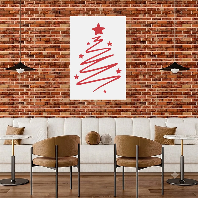 Arbre de Noël rouge minimaliste, arbre de Noël moderne abstrait, paysage d'hiver, reproduction d'art mural, 48" H x 32" W