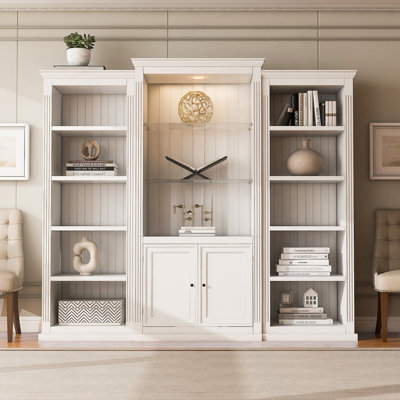 78.75'' Tall 3-Piece Bookcase Display Cabinet with Adjustable LED Lighting, Tempered Glass Shelves