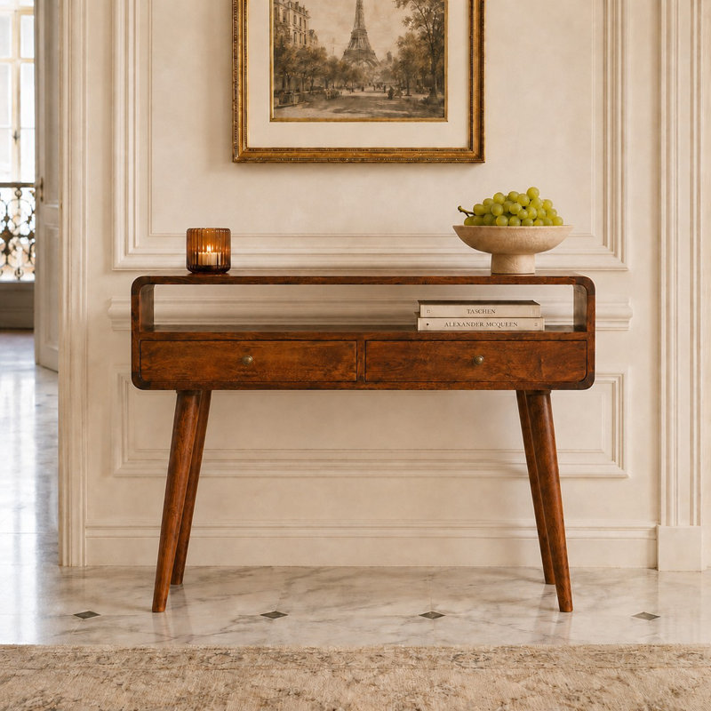 Console en bois massif 35,43 po Desolina, Noyer brun