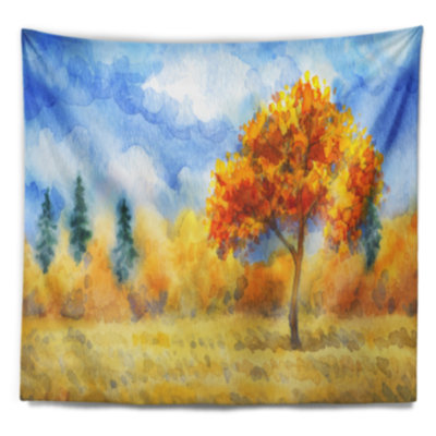 Peinture paysage jaune arbres tapisserie