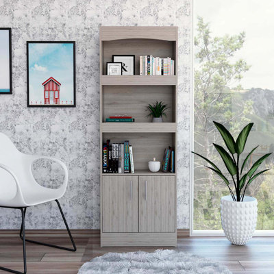 Bibliothèque Simma, quincaillerie en métal, trois tablettes, armoire à deux portes