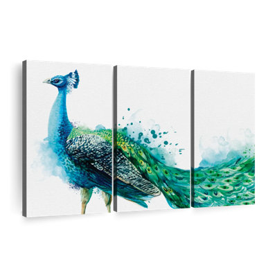 " Proud Peacock Splash Multi Piece Canvas Print " by Artsy Sally 3 - Pieces