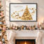 Arbre doré avec renne et flocons de neige, art mural de Noël-464708308