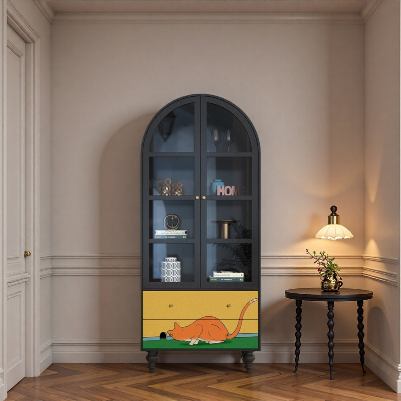 Vitrine en bois massif avec tiroirs