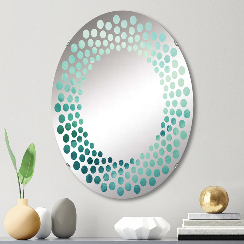 Teal Storm and Wave Expression - Miroir mural à pois | Ovale, 29,5 po x 19,6 po