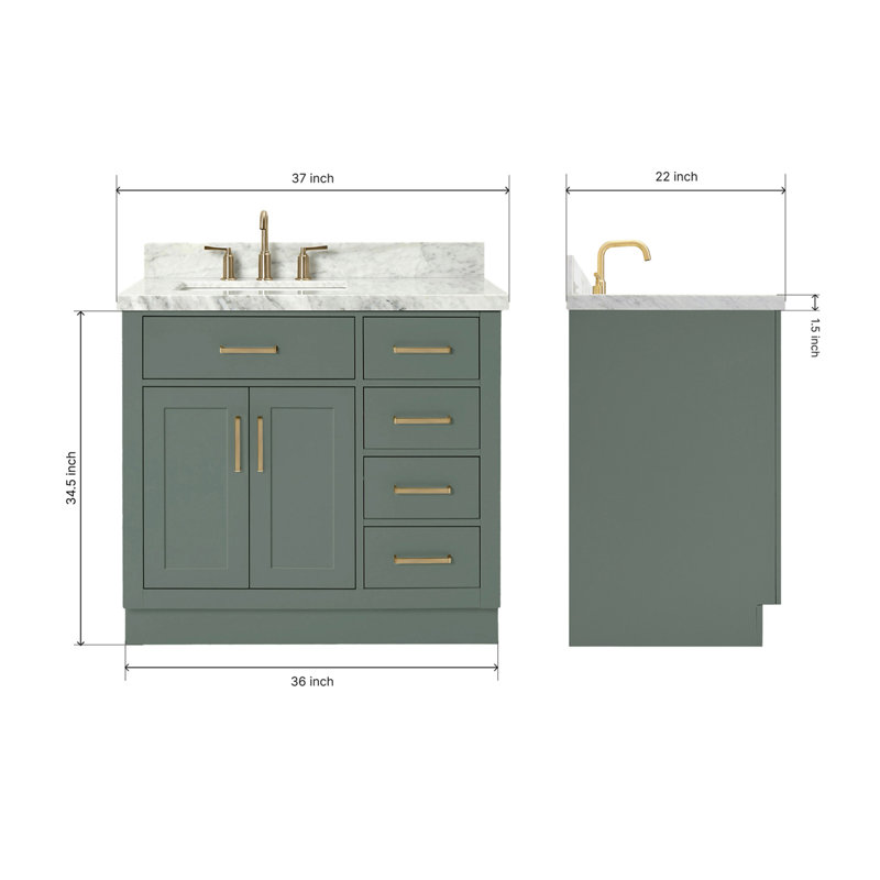 ARIEL HEPBURN 37 IN RIGHT OFFSET RECTANGULAR SINK VANITY 1,5 IN, Rectangular, Left, Vintage Green
