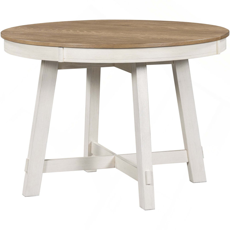 Farmhouse Style Extendable Round Dining Table With Stable Wood Structure And Adjustable Length For Any Room