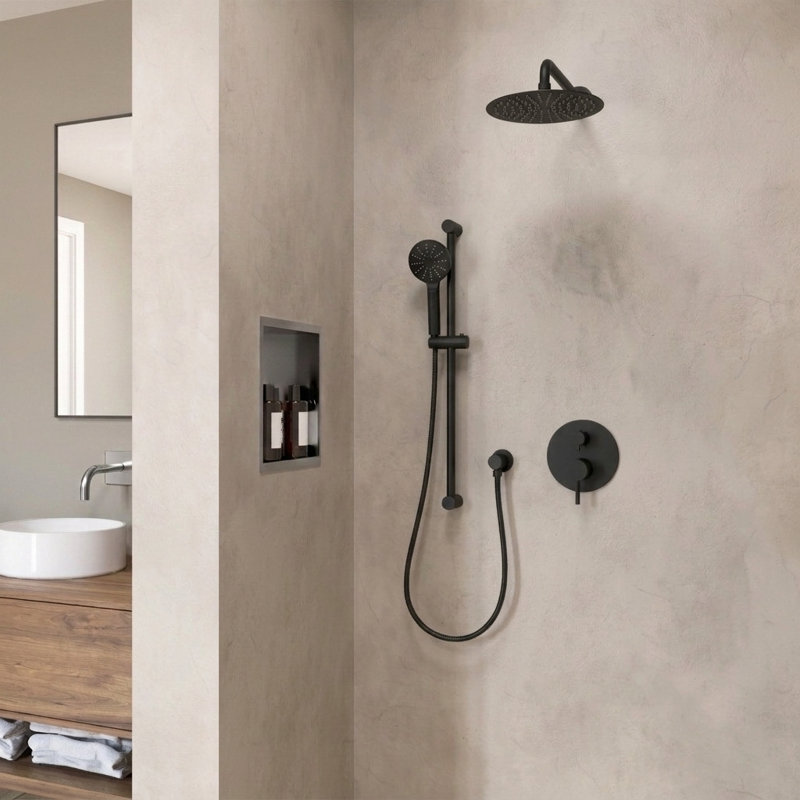 Ensemble de robinet de baignoire-douche noir mat, Noir mat