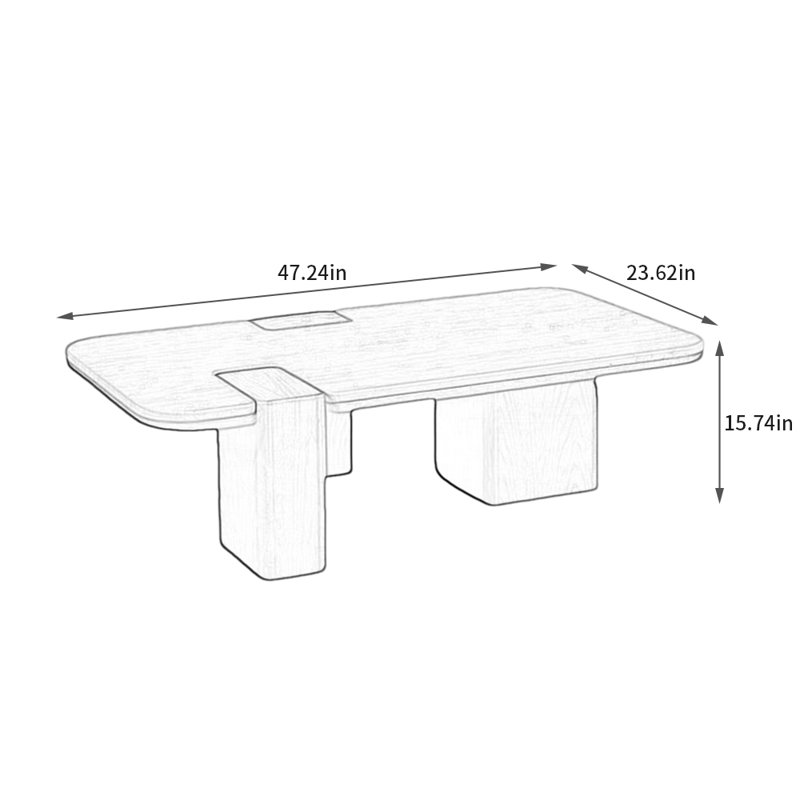 Table basse en marbre crème de style rétro, H 15,74 po x L 47,24 po x l 23,62 po
