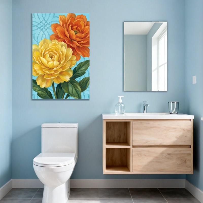 Motif floral de plantes et de fleurs avec des roses jaunes et oranges, H 18 po x l 12 po
