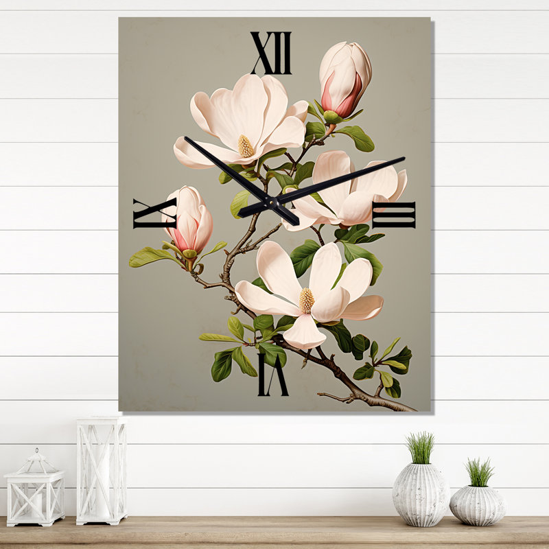 Horloge murale Consetta - Magnolias surdimensionnée, Moyen