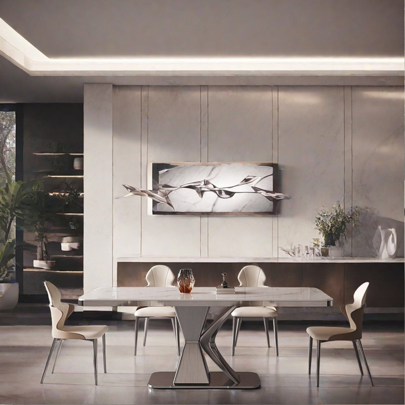 Modern luxury Italian style dining table, White/Gray, 29.53"H x 78.74"L x 35.43"W